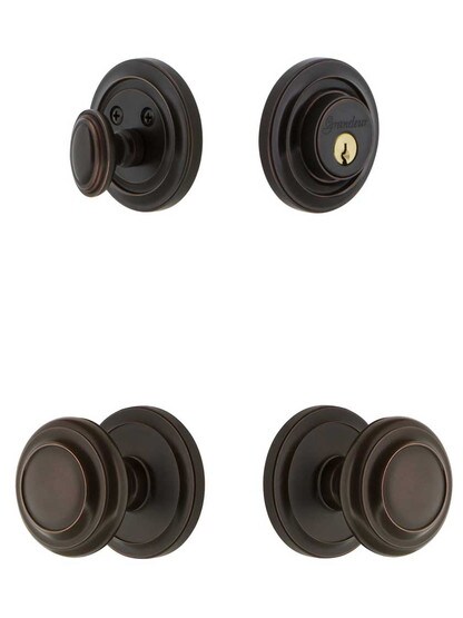 Grandeur Circulaire Entry Door Set, Keyed Alike with Circulaire Knobs in Timeless Bronze.